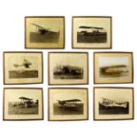Early Aviation Eight large monochrome photographs depicting early aeroplanes, comprising; Maurice