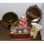 A Henry Troemner cased set of scales; a gilt metal mirror on stand; a Victorian jardiniere; and