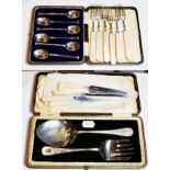 A set of silver and mother of pearl handled cake knives and forks, Sheffield, by Atkins; together