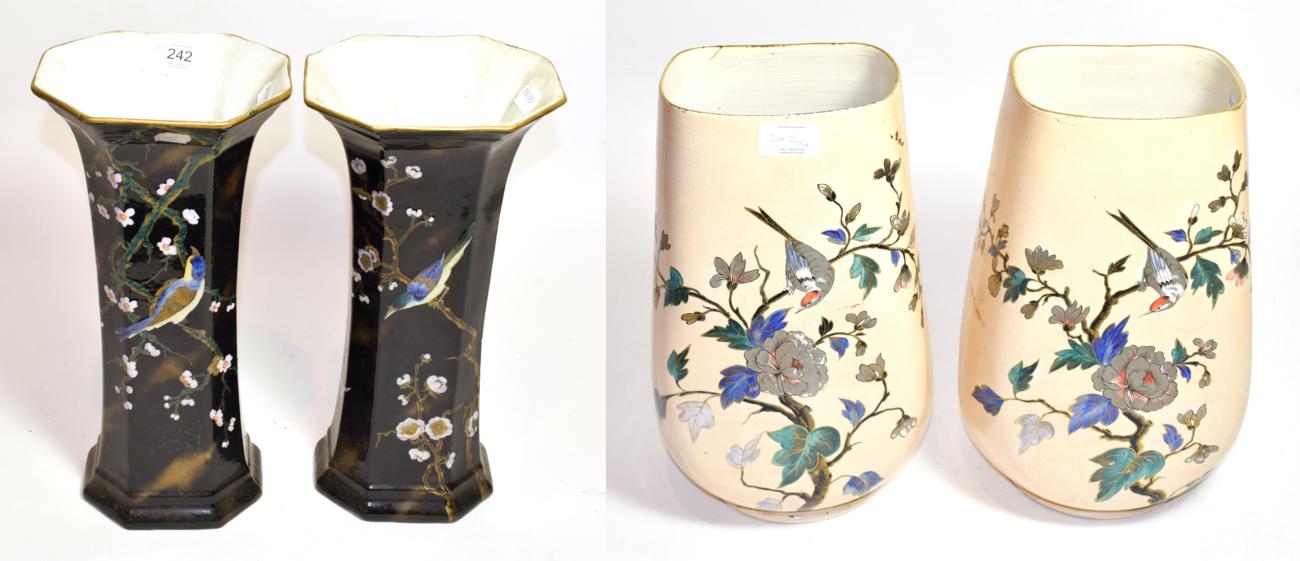 Two pairs of late 19th century Aesthetic influence vases (a.f.)