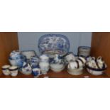 A large quantity of English porcelain wares, mostly 18th century, including Worcester blue &