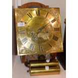 An eight day wall clock, square brass dial later inscribed Willm Bird, Seagrave, later movement
