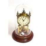 A Gustow Becker anniversary mantel timepiece, beneath glass dome