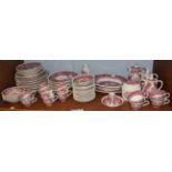 A collection of Mason's Ironstone Vista pattern dinner wares with transfer printed pink decoration