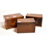 Three George III shell inlaid mahogany tea caddies