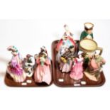 Eight Royal Doulton ladies including the Orange lady, Royal Doulton falstaff, the silversmith of