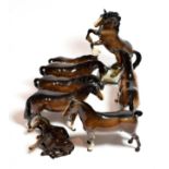 Beswick horses and foals including: Welsh Cob (Rearing), first version, 1014, Horse (Head Tucked,
