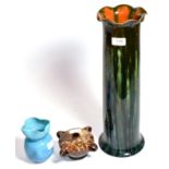 A Linthorpe pottery vase, with wavy rim, green glaze, impressed LINTHORPE 2182, 45.5cm; a