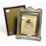 A Silver photograph frame, Chester, engraved Xmas 1901, together with a chequer decorated photograph