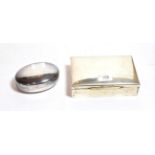 A Portuguese silver cigarette-box; a boxed pair of white metal dishes and a sterling silver oval box