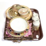 Three 19th century Sunderland lustre plaques, together with Prattware pot lids etc (a.f.) (qty)