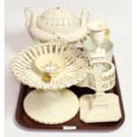 Assorted cream wares, 19th/20th century, including Leeds reticulated lidded tureen, with twin swan