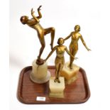 Three Art Deco spelter figures on onyx bases (3)