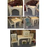 A quantity of reproduction cream painted furniture to include; Dining table, four dining chairs, two