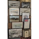 Fourteen assorted framed aviation prints/photos