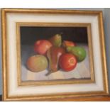 Peter Gardner, Still life of apples & pears, Signed and dated (19)97 oil on board, 18.5cm by 24cm