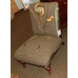A Victorian nursing chair labelled 'Rescued Vintage Retro', upholstered in Harris tweed Good
