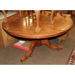 A Victorian mahogany circular pedestal table with paper label, Howard and Sons upholsterers 252627