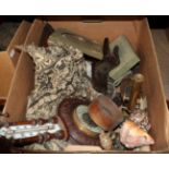 A box of miscellaneous including a barometer, microscope, shells and other items (a.f.) (qty)