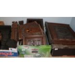 A quantity of carved oak furniture elements 17th century and later, one dated 1667