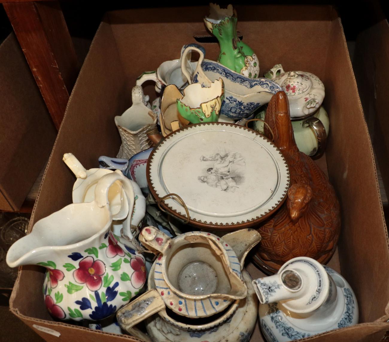 A box of miscellaneous 19th and 20th century pottery and porcelain (a.f.) (qty)