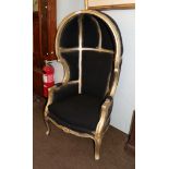 A reproduction gilt wood porters chair, in need of upholstering
