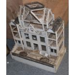 A Victorian architectural bird table, white painted, 80cm height (a.f.); together with a 19th