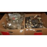 Two boxes of miscellaneous glasswares and silver plated wares, 19th/20th century in date (a.f.) (