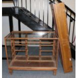 An oak framed shop keepers cabinet; together with a jewellery table top cabinet