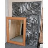 A modern mirror; and a modern resin rose sculpture (hanging)