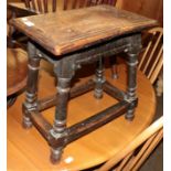 A yew and elm Windsor chair, a mahogany lazy Susan, together with a late 18th century coffin stool