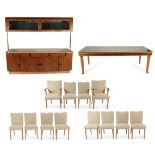 Attributed to Laszlo Hoenig: a mid 20th century fourteen piece dining suite, comprising a