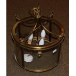 A Dutch gilt metal and glass lantern form ceiling light