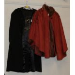 Modern Raff rust coloured poncho, of panelled design with mink trims to the collar and cuffs and