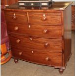 Victorian mahogany bowfront four height chest of drawers, 104cm high by 99cm wide by 51cm deep