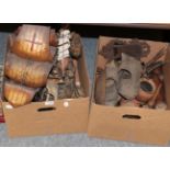 Two boxes including various 19th/20th century treen, novelty wooden items and models of ships