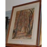 Sonia Lawson RA RWS RWA (b.1934) Figures on a woodland path, signed watercolour, 45cm by 34cm