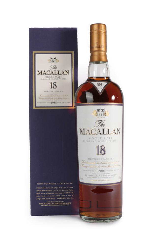 The Macallan Single Highland Malt Scotch Whisky 18 Years Old, distilled 1988, 43% vol 700ml, in