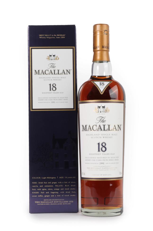 The Macallan Single Highland Malt Scotch Whisky 18 Years Old, distilled 1991, 43% vol 700ml, in