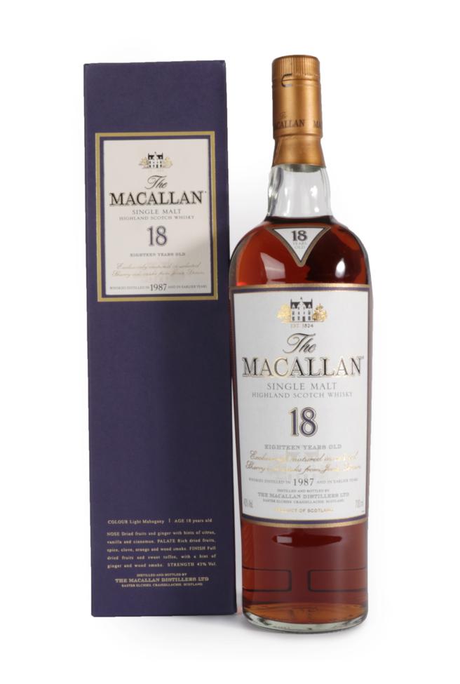 The Macallan Single Highland Malt Scotch Whisky 18 Years Old, distilled 1987, 43% vol 700ml, in