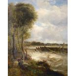 James Webb (1825-1895) ''The Weir'' Signed, signed and dated (18)82 verso, oil on canvas, 124cm by