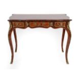 A Louis XV Style Rosewood and Tulipwood Banded Bureau Plat, late 19th century, the quarter-