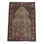 Isfahan Prayer Rug Central Iran, circa 1920 The ivory field with Tree of Life flanked by further