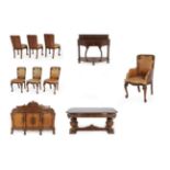 Maple & Co: An Impressive Carved Oak Ten Piece Dining Room Suite, early 20th century, comprising a