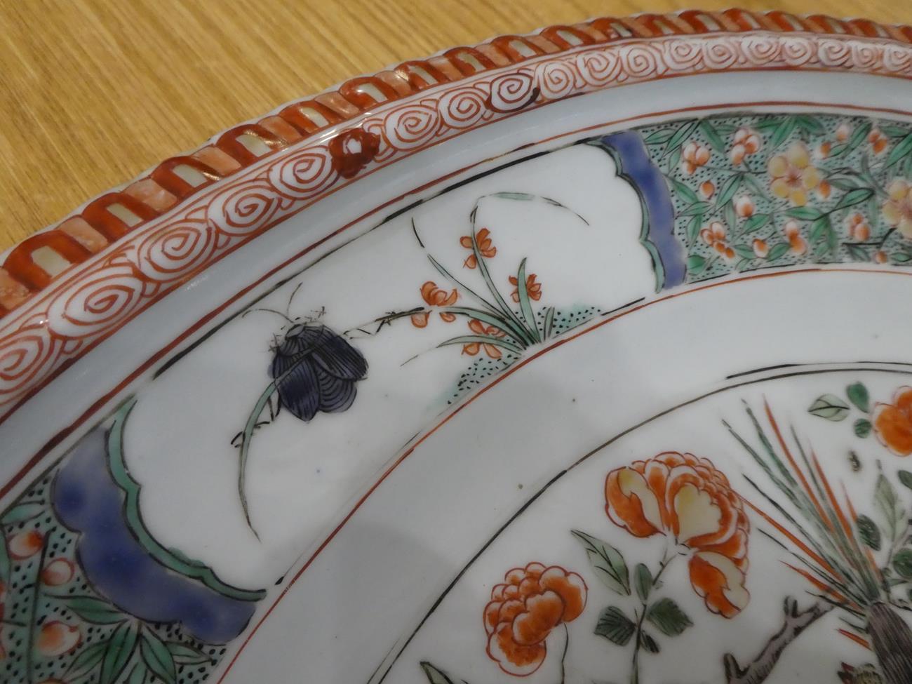 A Chinese Porcelain Charger, Kangxi, painted in famille verte enamels with a birds amongst flowering - Image 5 of 7