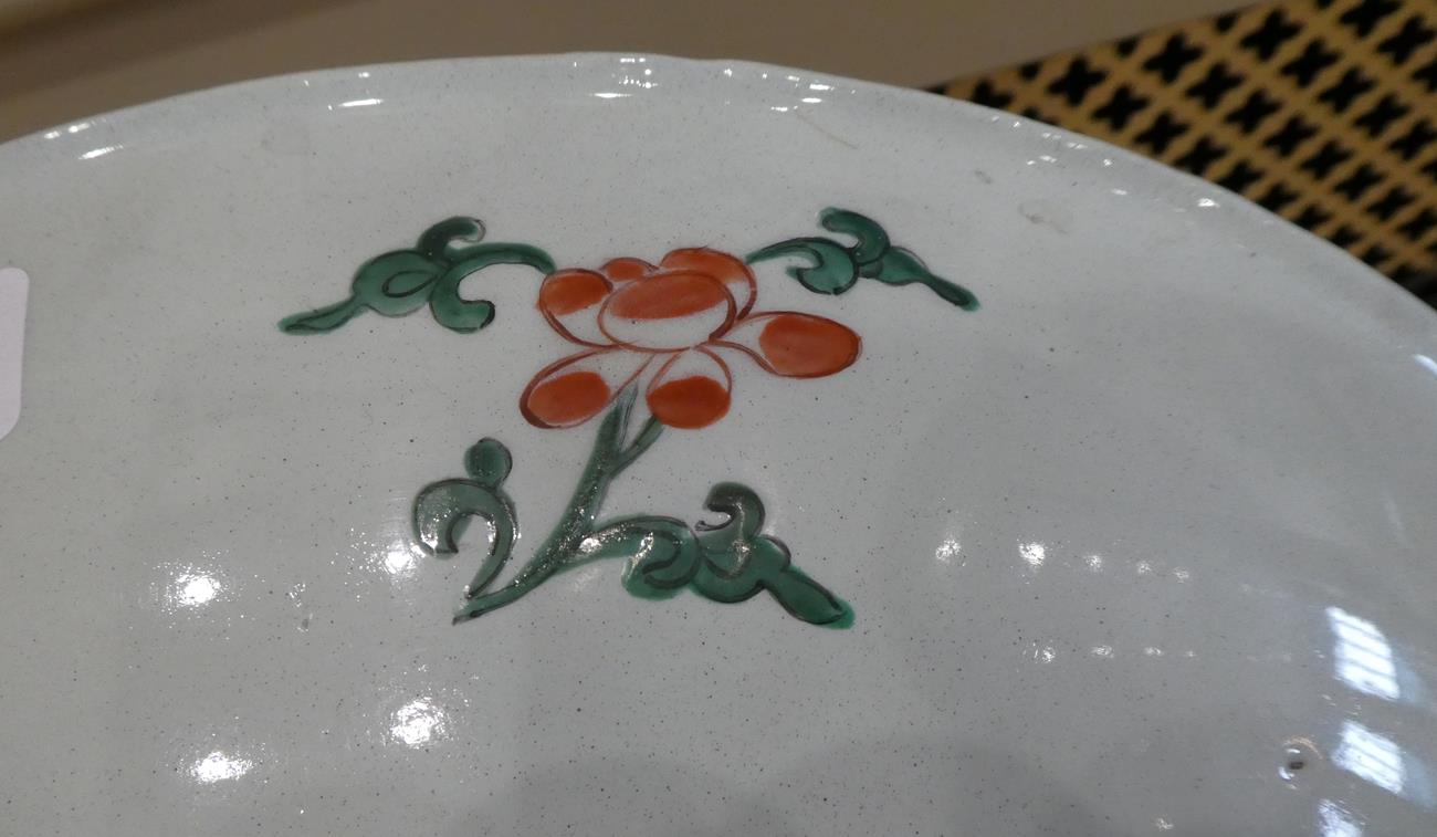 A Chinese Porcelain Dish, Kangxi, painted in famille verte enamels with a basket of flowers within a - Image 9 of 10