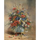 Eugène Henri Cauchois (1850-1911) French ''Summer Flowers in a Porcelain Vase'' Signed, oil on