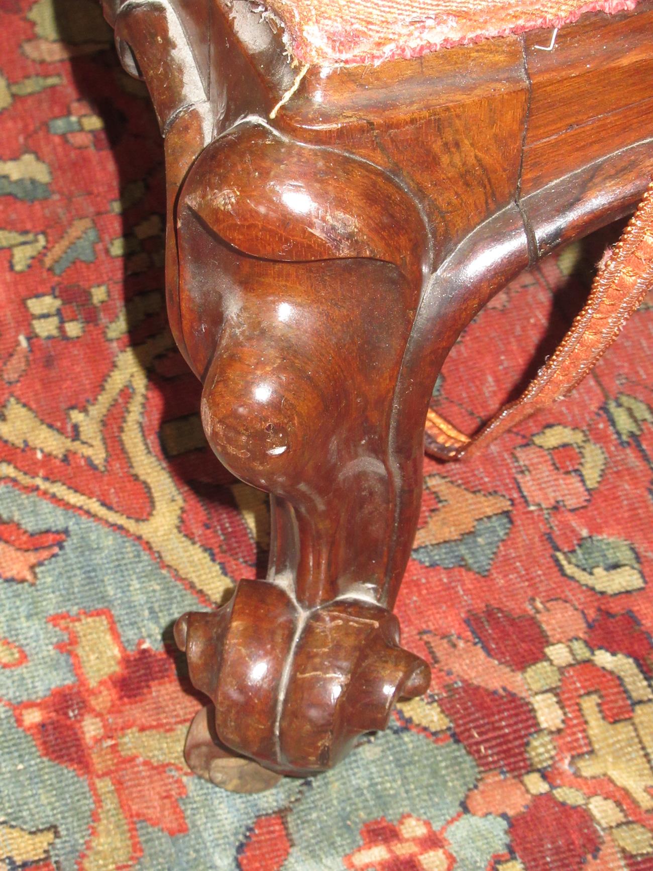 A Victorian Rosewood Frame Oversized Footstool, mid 19th century, recovered in modern crewelwork - Image 4 of 6