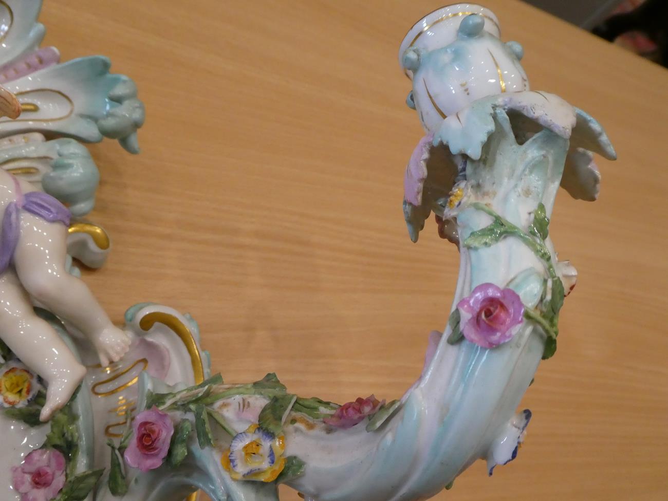 A Pair of Meissen Porcelain Three-Branch Wall Sconces, circa 1900, of flower moulded and encrusted - Image 4 of 14