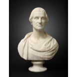 English School (mid 19th century): A White Marble Bust of a Gentleman, wearing loose robes, on a